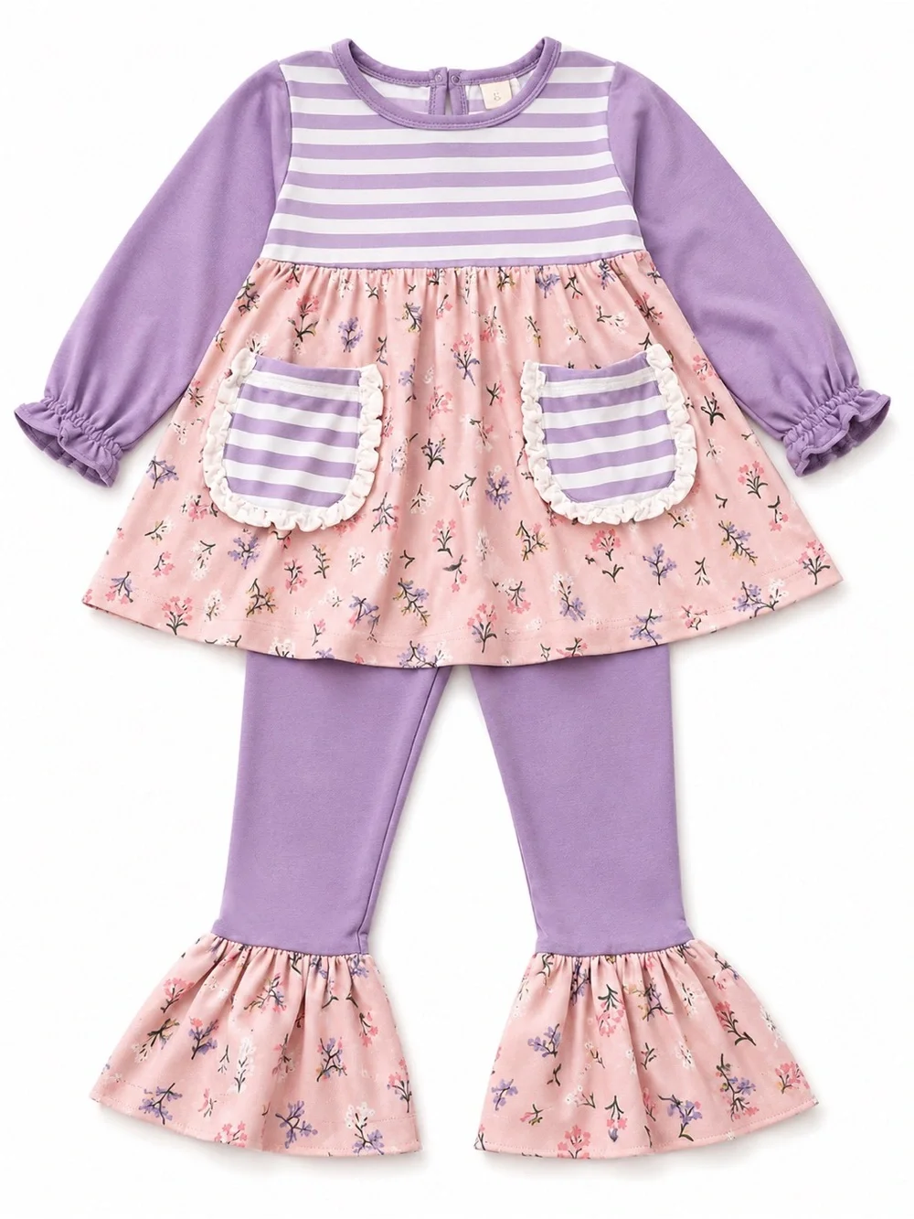 Girls' Lavender and Pink Floral Pajama Set - Two-Piece Nightwear